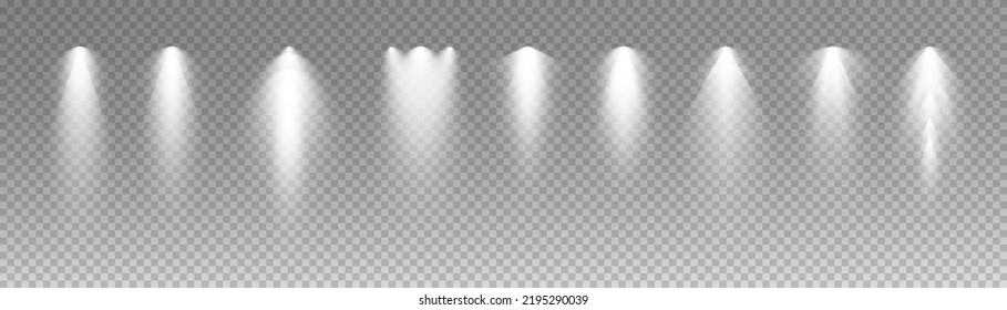 Set of vector spotlights. various forms of light. Stage spotlights. Light effects. Glow light effect. Vector illustration.