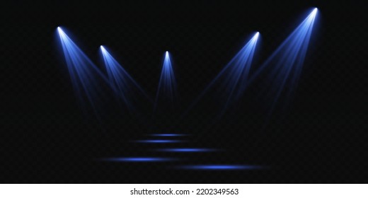 Set of vector spotlights. various forms of light, blue color. stage projector. Stage background, American spotlight beam. Light effects. Previous illustration.
