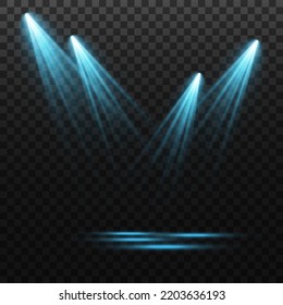 Set of vector spotlights. various forms of light, blue color. stage projector. Stage background, American spotlight beam. Light effects. Previous illustration.