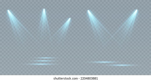 Set of vector spotlights. various forms of light, blue color. stage projector. Stage background, American spotlight beam. Light effects. Previous illustration.