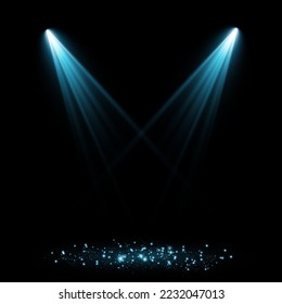 Set of vector spotlights. various forms of light, blue color. stage projector. Stage background, American spotlight beam. Light effects. Previous illustration.
