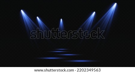 Set of vector spotlights. various forms of light, blue color. stage projector. Stage background, American spotlight beam. Light effects. Previous illustration.
