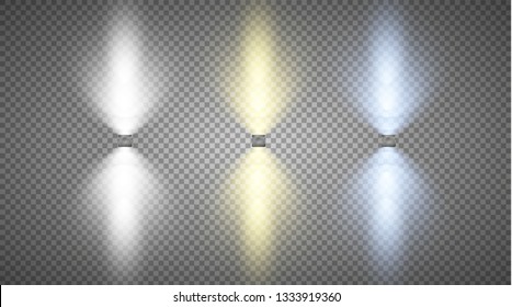 
Set of vector spotlights. Wall two sides, light effects, 
different colors blue, white, yellow.