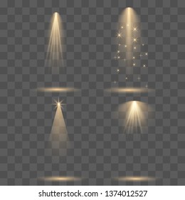 Set Vector Spotlights yellow. Scene. Light transparent effects. Vector illustration eps 10.