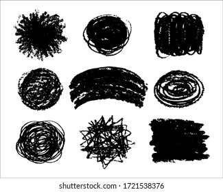 Set of vector spots for banners, backgrounds, textures. Blots with torn edges in grunge style. Hand drawn brush strokes. Round frames. EPS-10.