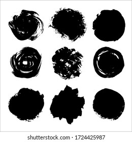 Set of vector spots for banners, backgrounds, textures. Blots with torn edges in grunge style. Hand drawn brush strokes. Round frames. EPS-10.