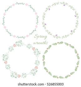 Set of vector spring wreaths with floral design