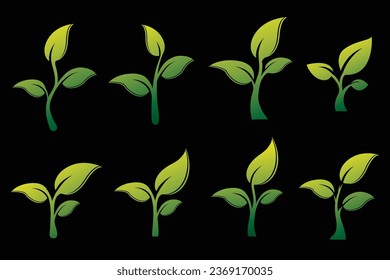Set of vector sprouts, twig with three leaves. Organic creative symbol concept, natural biocosmetics, nature