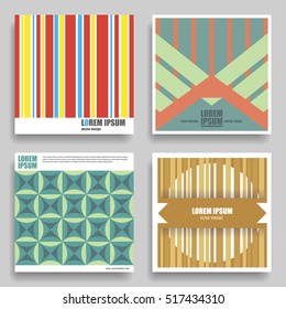 Set of vector square geometric templates for posters, flyers, postcards, cd covers. Abstract color patterns with place for your text.
