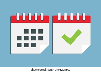 Set vector square icons page calendar - mark agenda app, business deadline, date page icon and mark done, yes, success, check, approved, confirm. Reminder, schedule line simple sign. Organizer concept