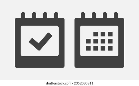 Set vector square icons page calendar - mark agenda app, business deadline, date page icon and mark done, yes, success, check, approved, confirm. Reminder, schedule line simple sign. Organizer concept