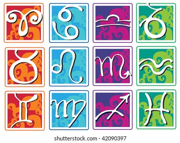 Set of vector square icons zodiac