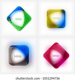 Set of vector square loop business symbols, geometric icons created of waves, with blurred shadow. Isolated illustration
