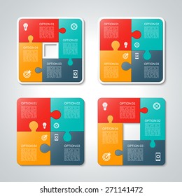 Set of vector square puzzle business infographic templates.  Suitable for diagram, graph, presentation, chart, number and step options, web design