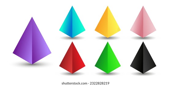 Set of vector square pyramids with gradients and shadow for game, icon, package design, logo, mobile, ui, web, education. 3d pyramid on a white background. Geometric figures for your design.