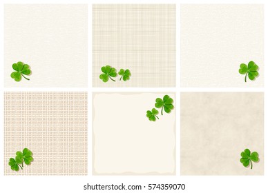 Set of vector St. Patrick's day textured backgrounds with shamrock leaves.