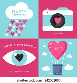 Set of Vector St. Valentine's day greeting cards in flat style