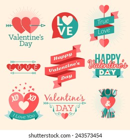 Set of vector St. Valentine's day illustration and typography elements