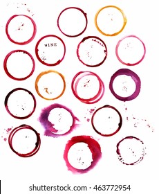 A set of vector stains from glasses of white and red wine, abstract design elements
