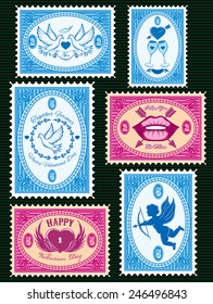 set of vector stamps for love cards for Valentines Day