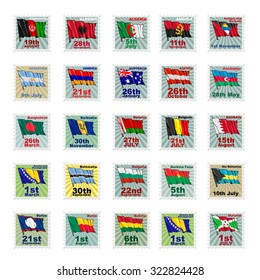 Set of vector stamps with national flags. Volume 1