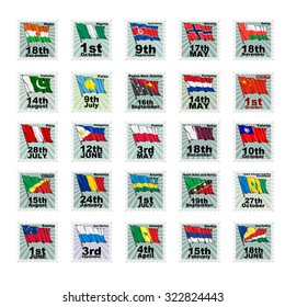 Set of vector stamps with national flags. Volume 5
