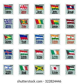 Set of vector stamps with national flags. Volume 3