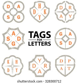 Set of Vector Stamps for Trademark Design. Four Letters Tags in Scratch Style