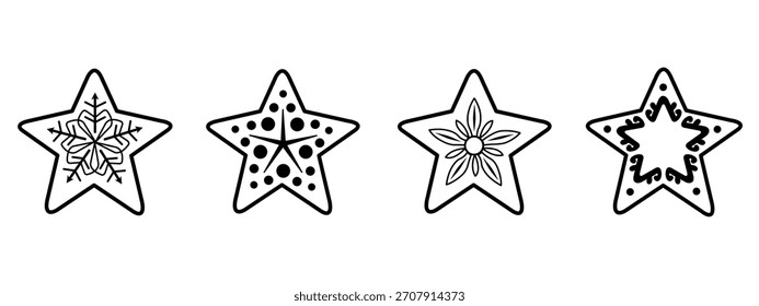 Set of vector star designs with ornaments.