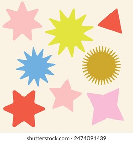 Set of vector star shapes designed for digital use. Includes a variety of star styles, from classic five-pointed to intricate multi-pointed designs. Perfect for enhancing digital designs.