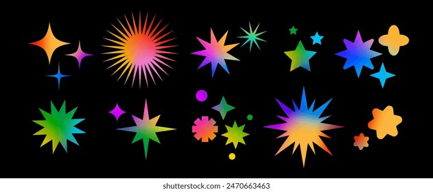 Set of Vector Star Shapes with Gradient. Abstract Decorative Figures for Icon and Logo Design