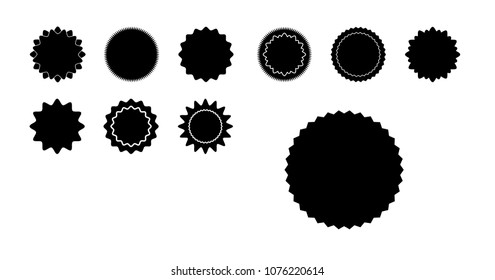 Set of vector starburst badges. Black on white color. Simple flat style Vintage labels. Design elements. 