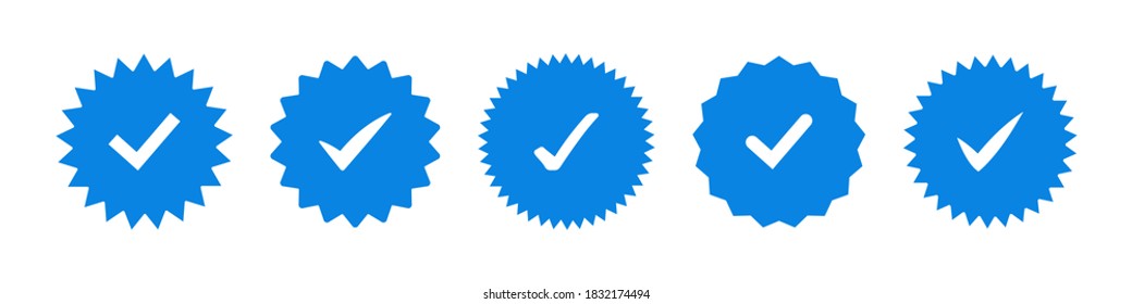 Set of vector starburst badges with check mark. Approved star sticker isolated on white background. Vector illustration.