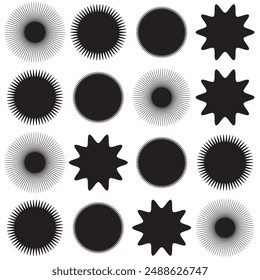 Set of Vector Starburst Badges. Simple Flat Style Vintage Labels, Stickers.