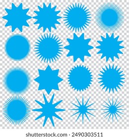 Set of Vector Starburst Badges. Simple Flat Style Vintage Labels, Stickers.