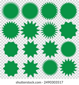Set von Vektorgrafik Starburst Abzeichen. Simple Flat Style Klassische Etiketten, Aufkleber.