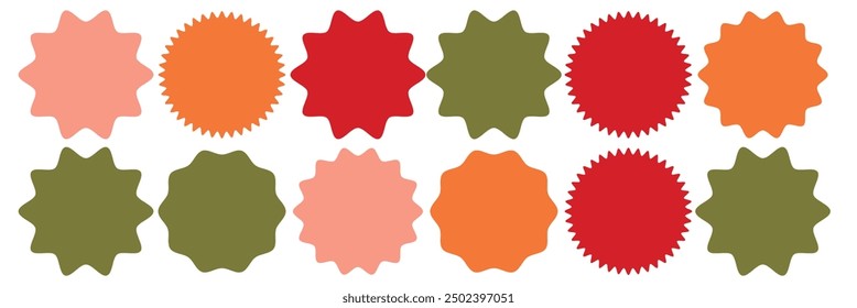 Set of Vector Starburst Badges. Simple Flat Style Vintage Labels, Stickers.
