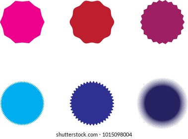 Set of vector starburst, sunburst badges. Nine different color. Simple flat style Vintage labels. Design elements.    
Colored stickers. A collection of different types and colors icon.