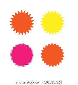 Set of vector starburst, sunburst badges. Different color. Simple flat style Vintage labels. Design elements. Colored stickers. A collection of different types and colors icon.