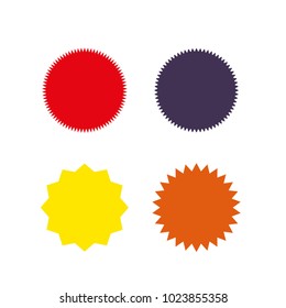 Set of vector starburst, sunburst badges. Different color. Simple flat style Vintage labels. Design elements. Colored stickers. A collection of different types and colors icon.