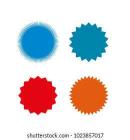 Set of vector starburst, sunburst badges. Different color. Simple flat style Vintage labels. Design elements. Colored stickers. A collection of different types and colors icon.