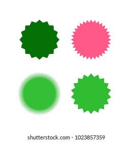Set of vector starburst, sunburst badges. Different color. Simple flat style Vintage labels. Design elements. Colored stickers. A collection of different types and colors icon.