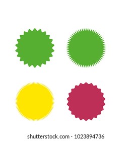 Set of vector starburst, sunburst badges. Different color. Simple flat style Vintage labels. Design elements. Colored stickers. A collection of different types and colors icon.
