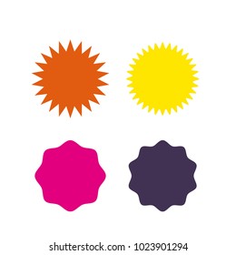 Set of vector starburst, sunburst badges. Different color. Simple flat style Vintage labels. Design elements. Colored stickers. A collection of different types and colors icon.