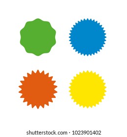 Set of vector starburst, sunburst badges. Different color. Simple flat style Vintage labels. Design elements. Colored stickers. A collection of different types and colors icon.