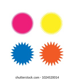 Set of vector starburst, sunburst badges. Different color. Simple flat style Vintage labels. Design elements. Colored stickers. A collection of different types and colors icon.
