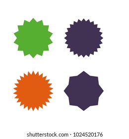 Set of vector starburst, sunburst badges. Different color. Simple flat style Vintage labels. Design elements. Colored stickers. A collection of different types and colors icon.
