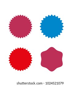Set of vector starburst, sunburst badges. Different color. Simple flat style Vintage labels. Design elements. Colored stickers. A collection of different types and colors icon. 