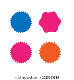 Set of vector starburst, sunburst badges. Different color. Simple flat style Vintage labels. Design elements. Colored stickers. A collection of different types and colors icon.