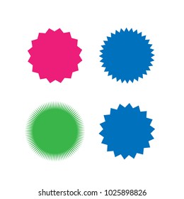 Set of vector starburst, sunburst badges. Different color. Simple flat style Vintage labels. Design elements. Colored stickers. A collection of different types and colors icon.